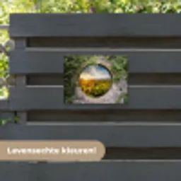Ronde poort naar zonnebloemveld tuinposter los doek klein -sfeer3