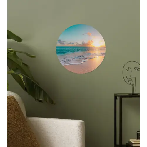 Zonsondergang - Strand - Zee - Zomer - Blauw Wandcirkel behangsticker klein -sfeer2