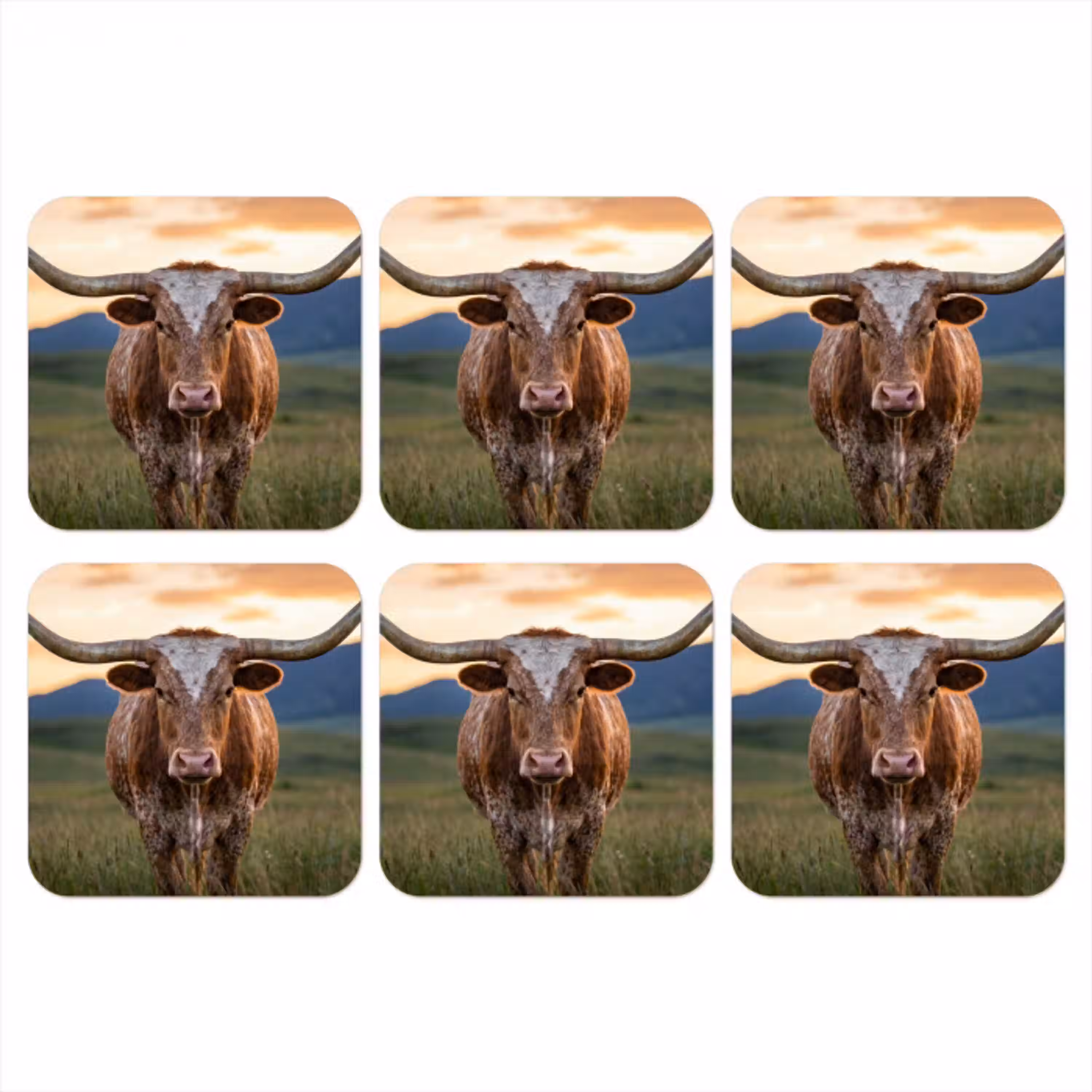 Longhorn - Landschap - Zonsondergang onderzetter kurk middel -3d