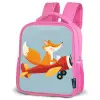 Vos - Vliegtuig - Blauw Kinderrugzak - Roze middel -schuin