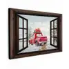 Doorkijk - Auto - Rood - Cadeaus - Winterlandschap - Kerst Tuinposter op houten frame 2 cm dik klein -3d