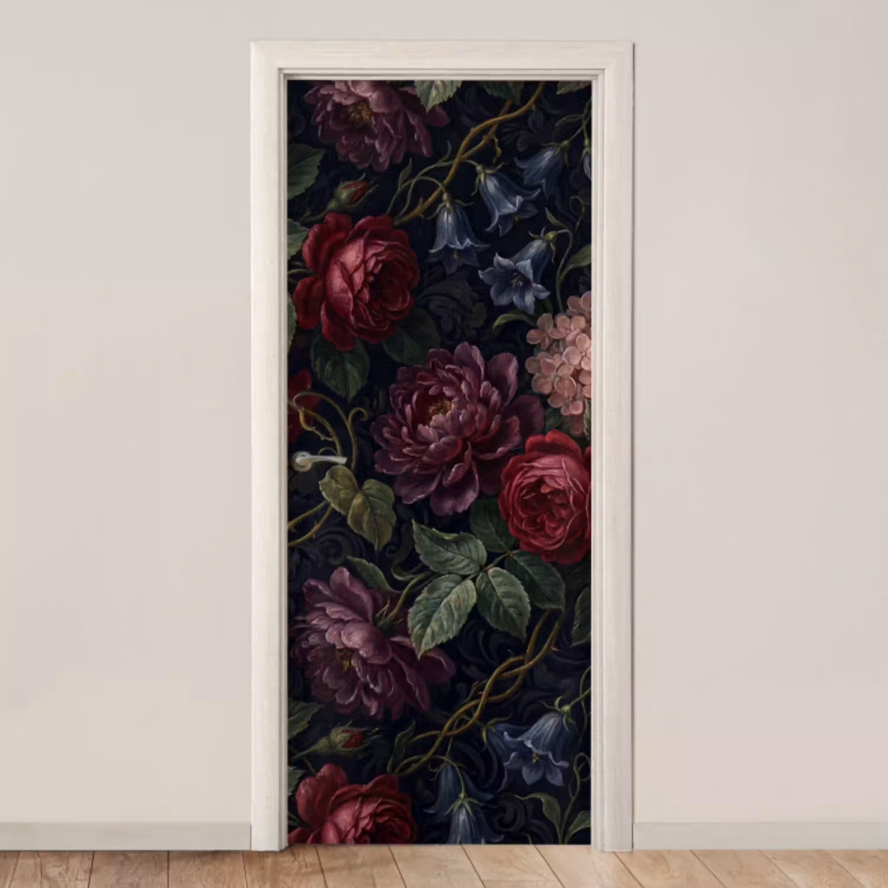 Bloemen - Rood - Klassiek - Donker - Patroon deurposter klein -3d_beige