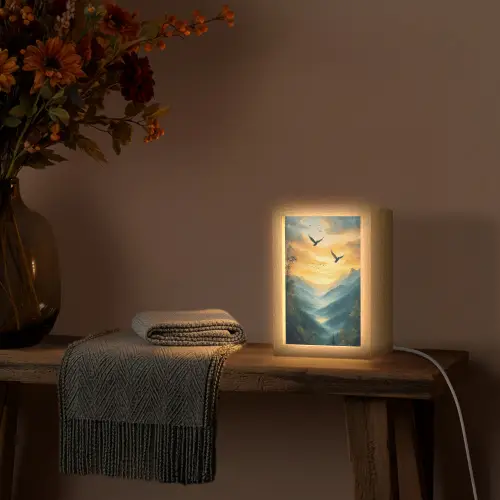 Vogels - Zon - Bomen - Groen Light Box met kabel (Tafellamp) klein -sfeer4
