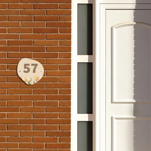 Gekleurde tulpen beige achtergrond - Traditioneel Naambord Organisch middel -sfeer3