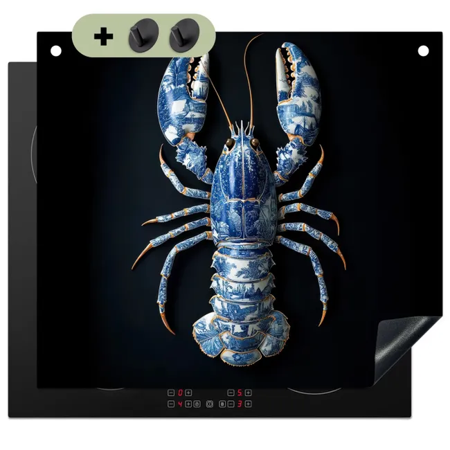 Inductiebeschermer & spatscherm (2in1) - Kreeft - Delftsblauw - Schild - Stoer