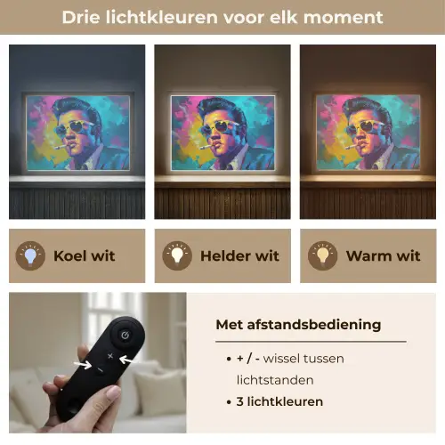 Portret - Sigaret - Kleurrijk - Bril Light Box met batterij (Wandlamp) middel -USP_lichtkleurNL