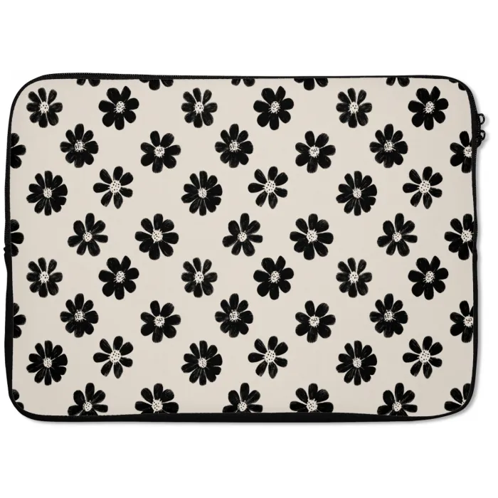 Grafisch - Madeliefjes - Zwart - Beige laptophoes neopreen klein 279 -zkaufland3dotto