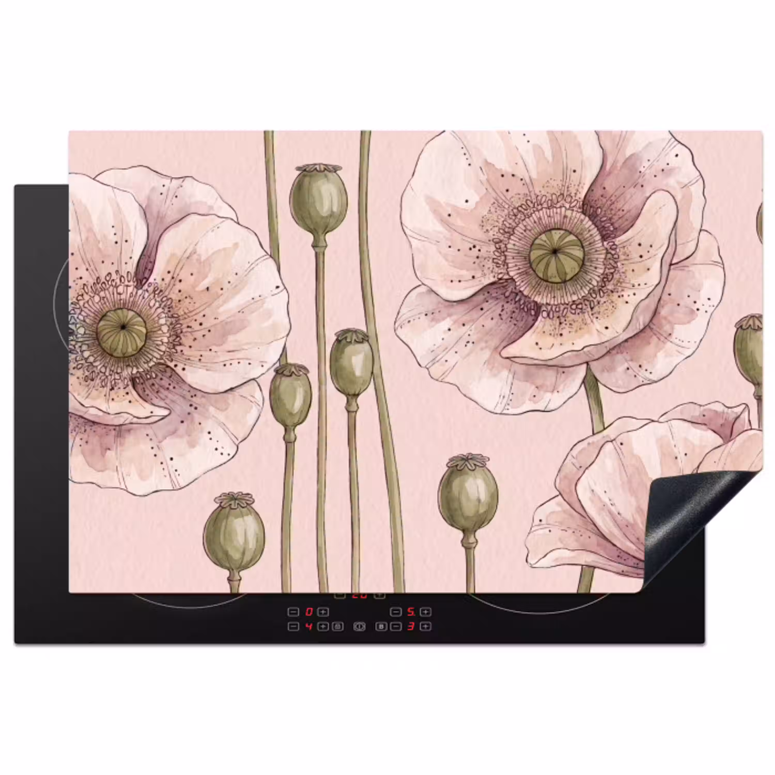 Bloemen - Zomer - Natuur - Aquarel - Roze Inductie beschermer vinyl 3mm klein -3d