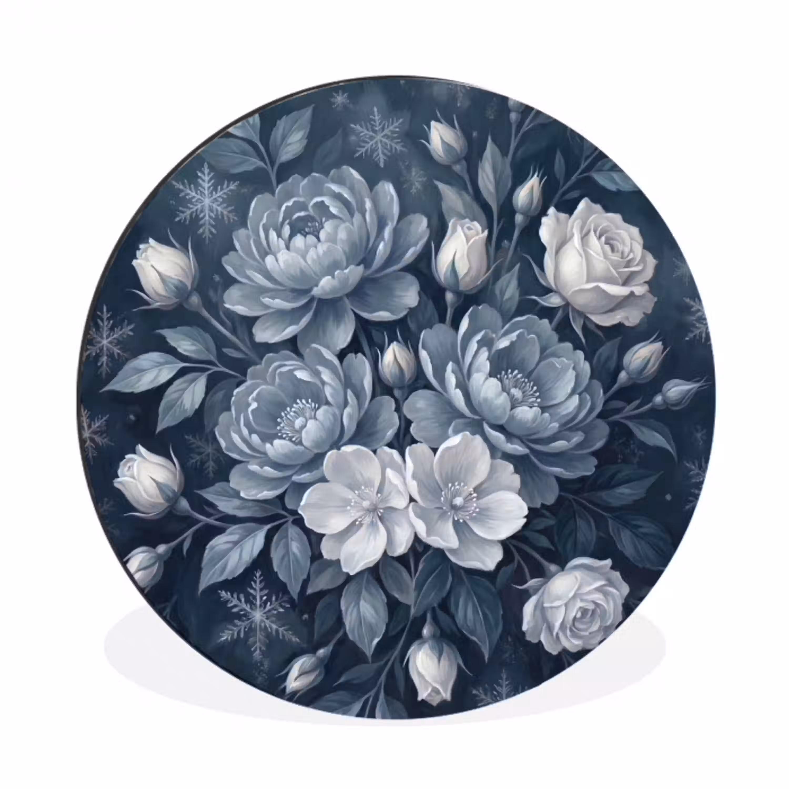 Bloemen - Boeket - Winter - Abstract - Blauw Wandcirkel aluminium klein -3d