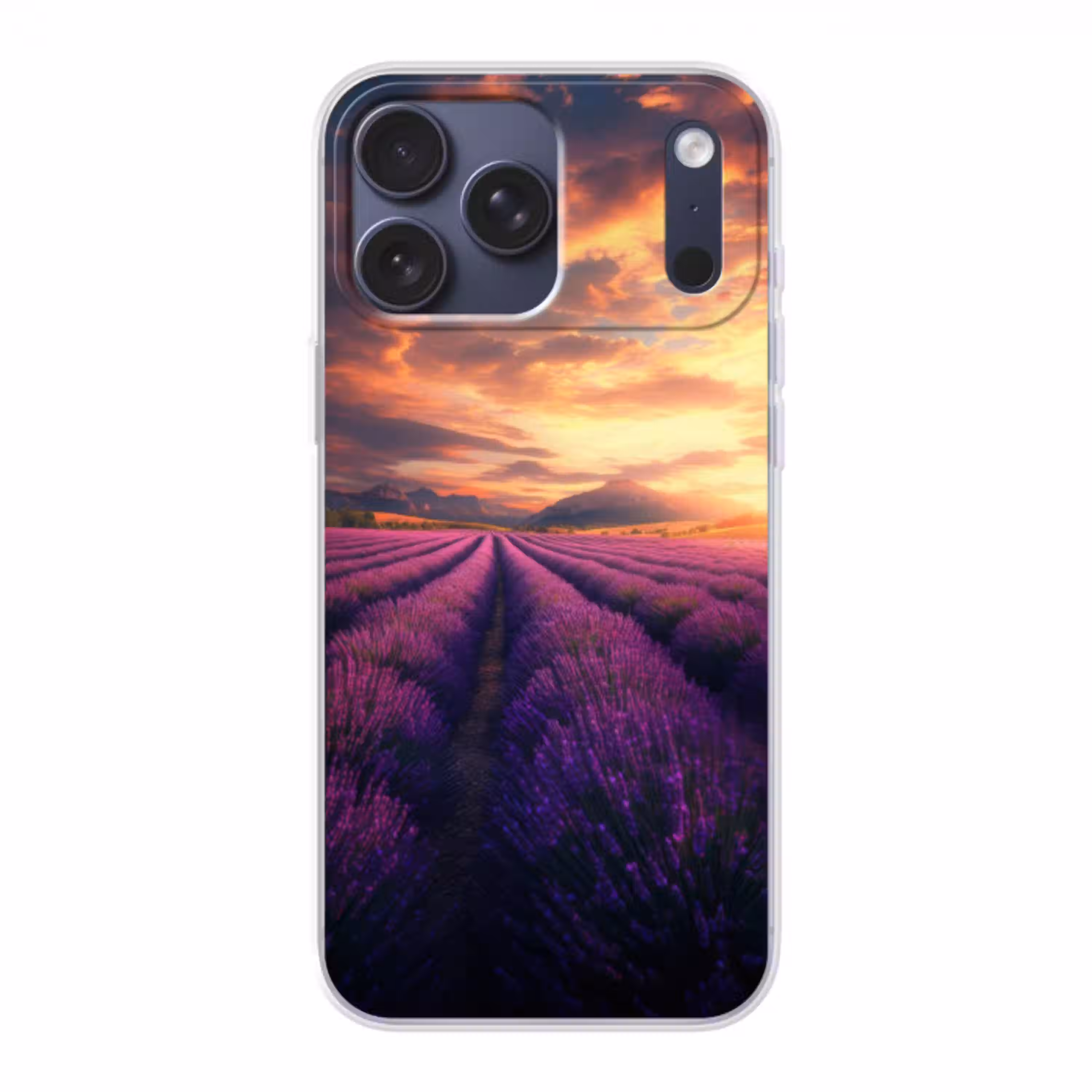 Lavendelveld - Zonsondergang - Paars Telefoonhoesje iPhone 17 Pro Max klein -3d