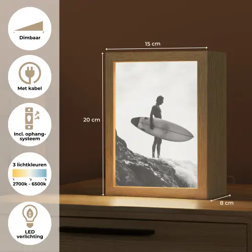 Surfer - Rots - Oceaan - Golven Light Box met kabel (Tafellamp) klein -USP_NL