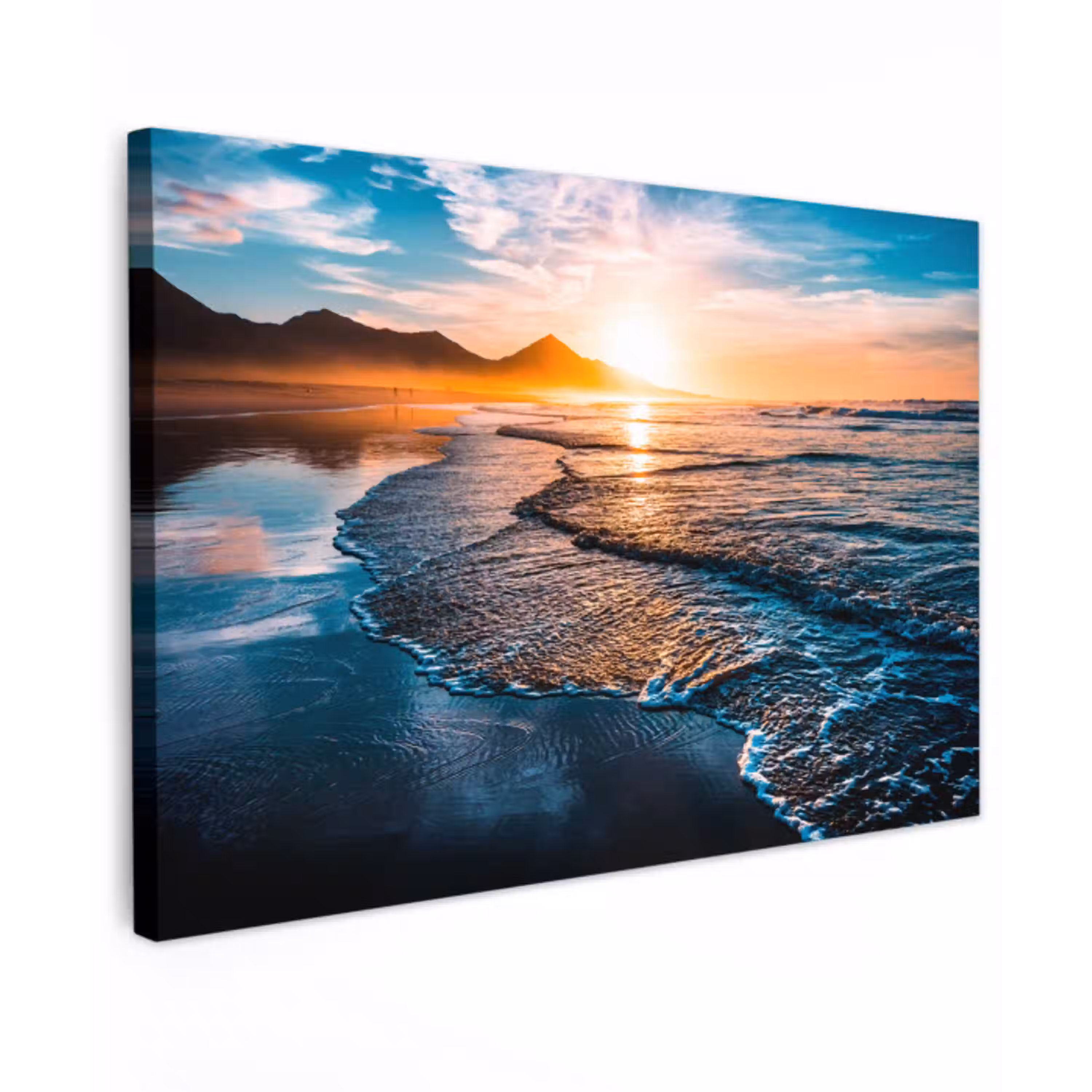 Zonsondergang - Zee - Berg - Horizon - Landschap - Blauw canvas 2cm klein -z3d
