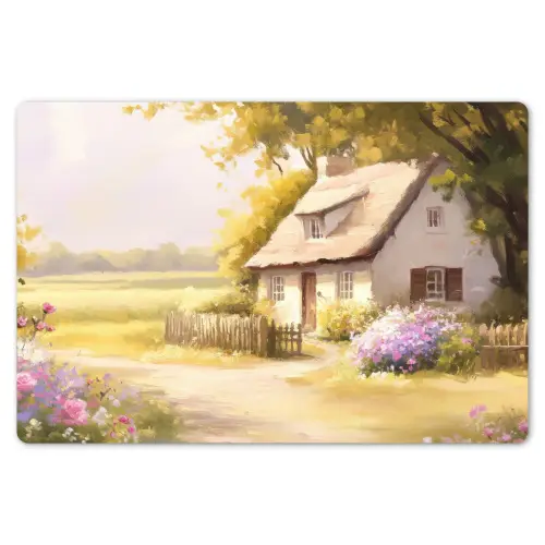 Huisje - Hout - Bloemen Placemat vinyl groot -zzsfeer1_Kitchenyeah-website