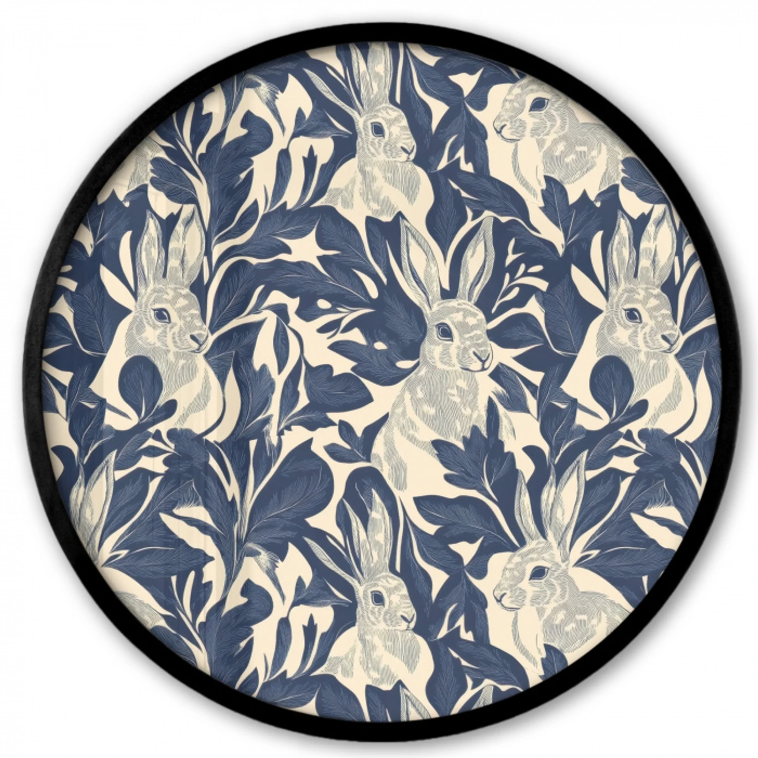 Hazen - Bladeren - Patroon - Blauw - Beige Fotolijst rond zonder passe partout klein 856 -3d
