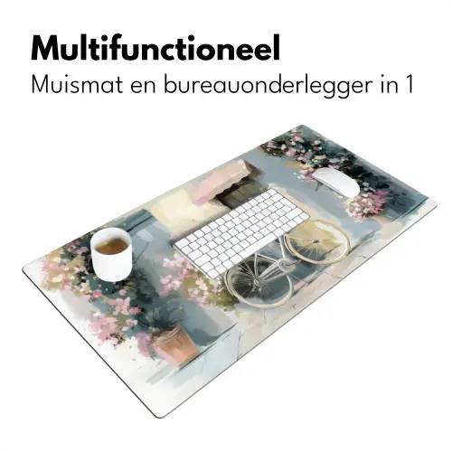 Fiets - Pastelkleuren - Bloemen Muismat XXL klein -sfeer4