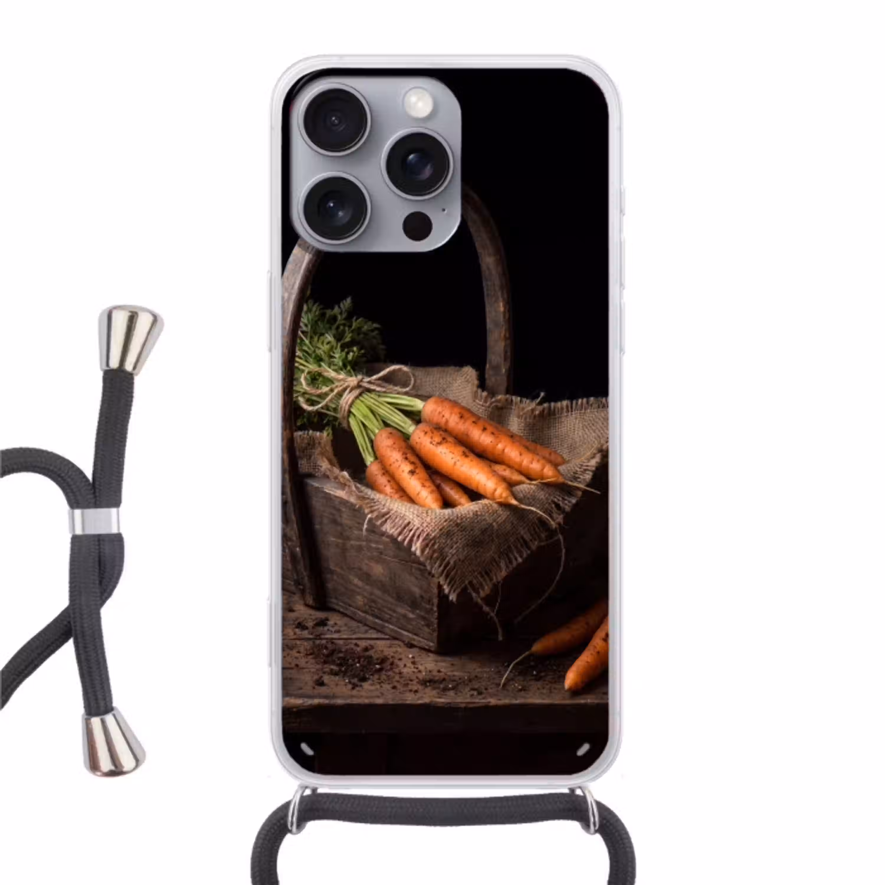 Wortels - Mand - Eten Hoesje iPhone 16 Pro Max met koord klein -3d