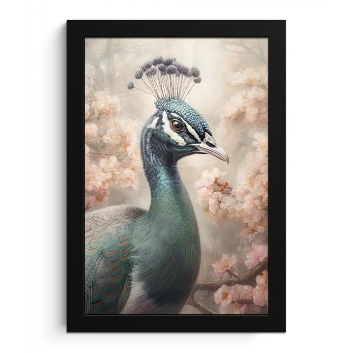 Pauw - Vogels - Bloemen - Boom - Botanisch fotolijst zwart zonder passe partout klein -3d