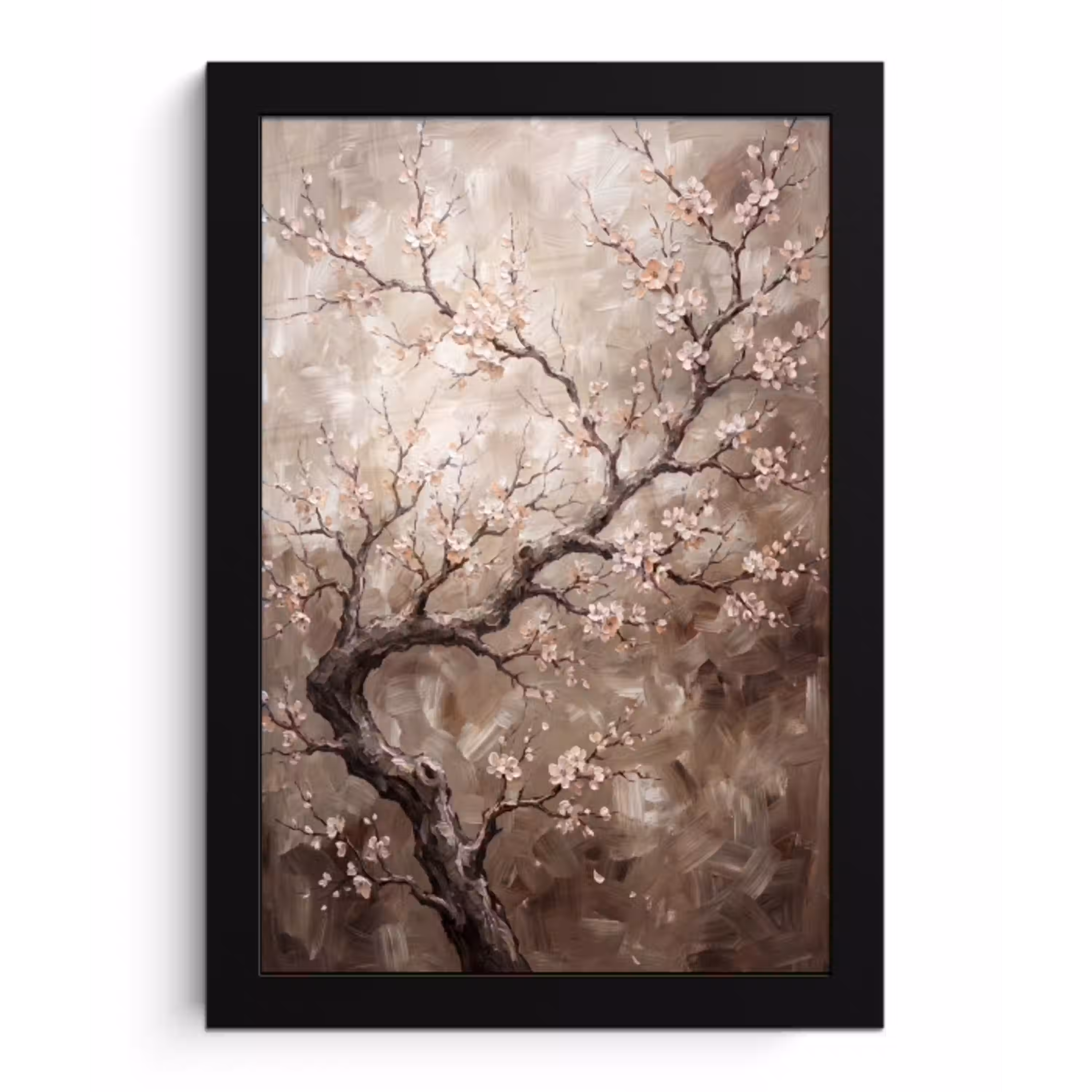 Bloesem - Takken - Schilderij - Beige - Serene fotolijst zwart zonder passe partout klein -3d