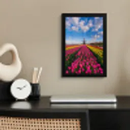 Tulpen - Holland - Molen - Kleurrijk fotolijst zwart zonder passe partout klein -sfeer1