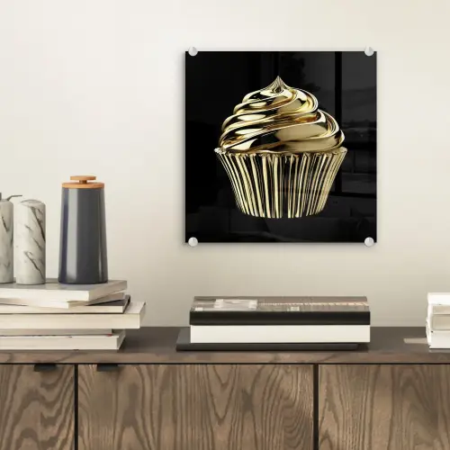 Cupcake - Eten - Goud - Zwart plexiglas 5mm klein -sfeer1