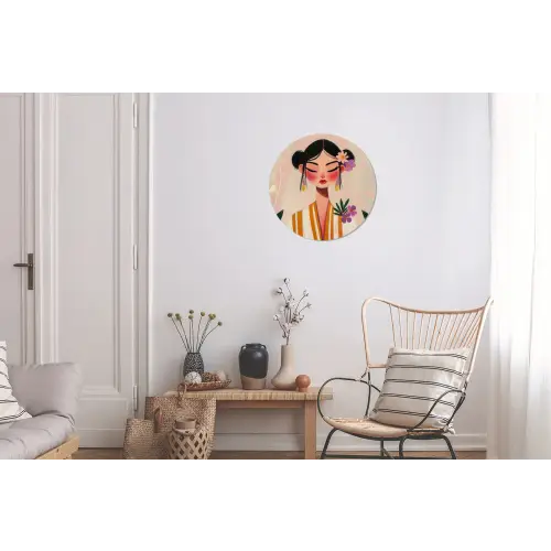 Vrouw - Bloemen - Pastel Wandcirkel aluminium klein -woonkamer