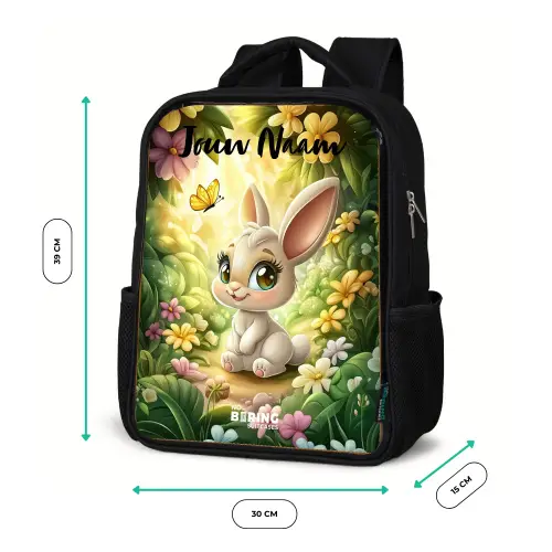 Konijn - Zonlicht - Sprookjesachtig - Vlinder Rugzak - Zwart middel -productfoto_formaten