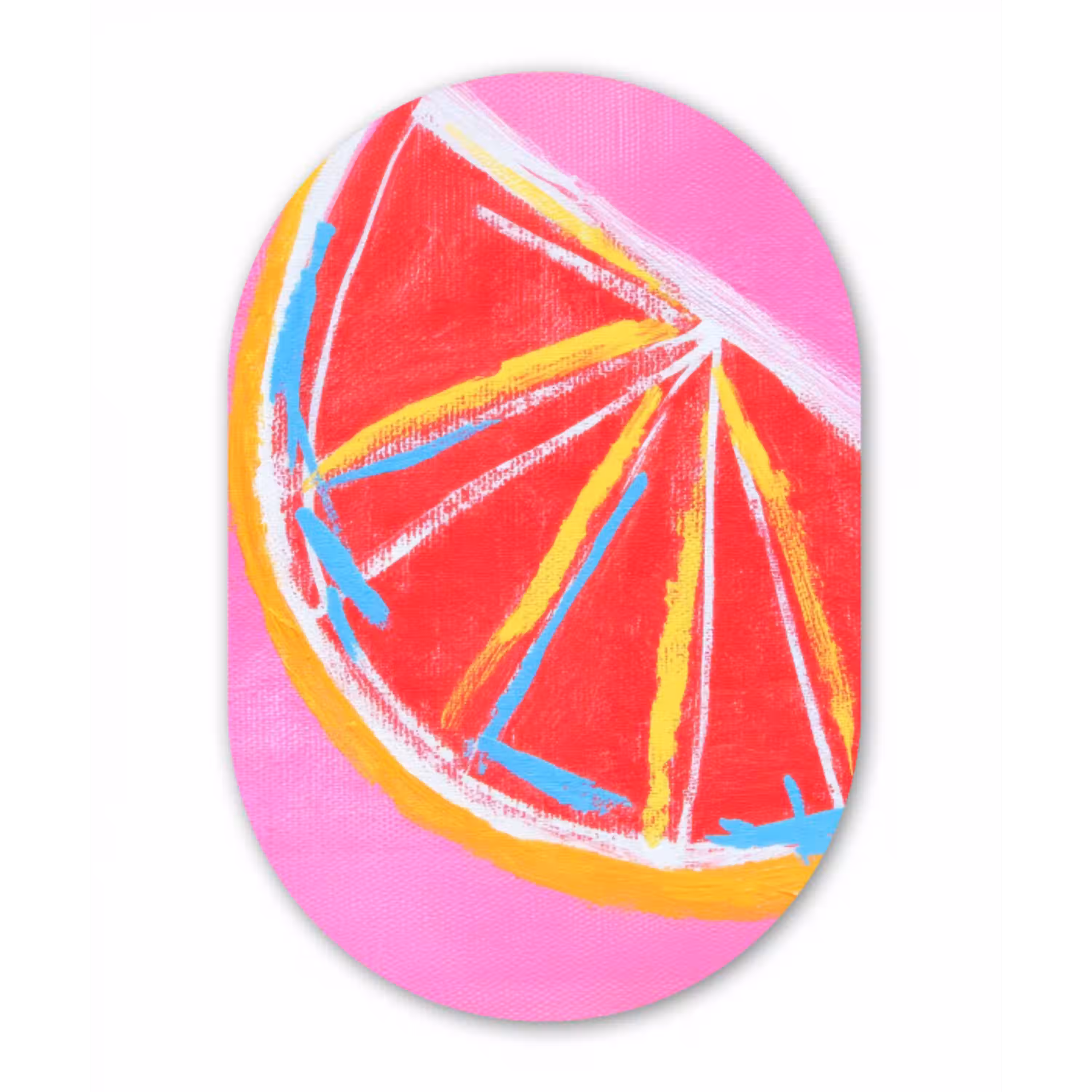Grapefruit - Geschilderd - Roze - Strepen Wandcirkel Ovaal Aluminium middel -3d