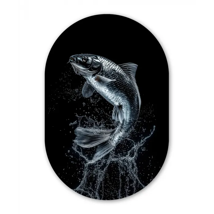 Vis - Koi - Zwart - Water Wandcirkel Ovaal Glas middel -3d