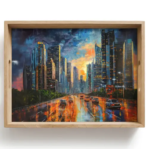 Auto - Skyline - Zon - Blauw Dienblad Rechthoek middel -z3d_shopping