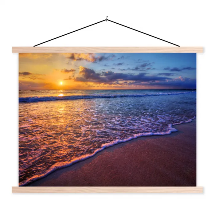 Zee - Strand - Zonsondergang - Wolken - Horizon textielposter latten blank klein -3d