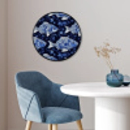 Vissen - Bloemen - Blauw Fotolijst rond zonder passe partout klein 856 -sfeer2
