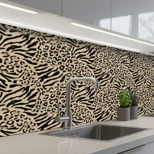 Giraf - Zebra - Motief - Bruin keuken achterwand 2 middel 871 -3d_schuin