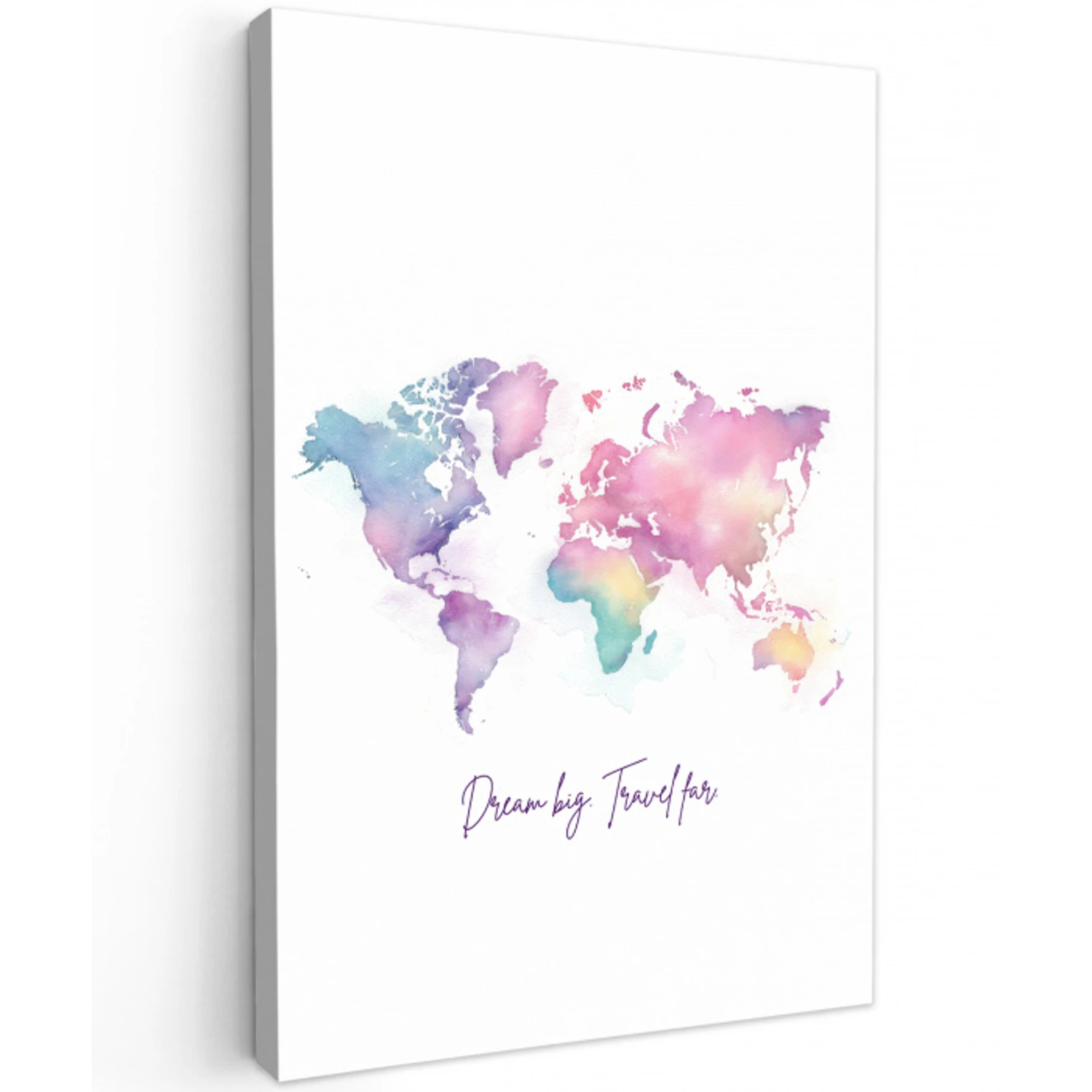 Pastel - Wereldkaart - Quote - Dream Tuinposter op houten frame 2 cm dik middel -3d