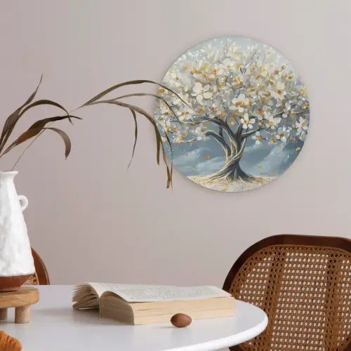 Boom - Winter - Levensboom - Modern - Goud Akoestische PET Vilt - Rond klein -sfeer3