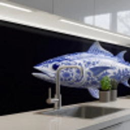 Porselein - Tonijn - Delfts - Blauw keuken achterwand 2 middel -3d_schuin