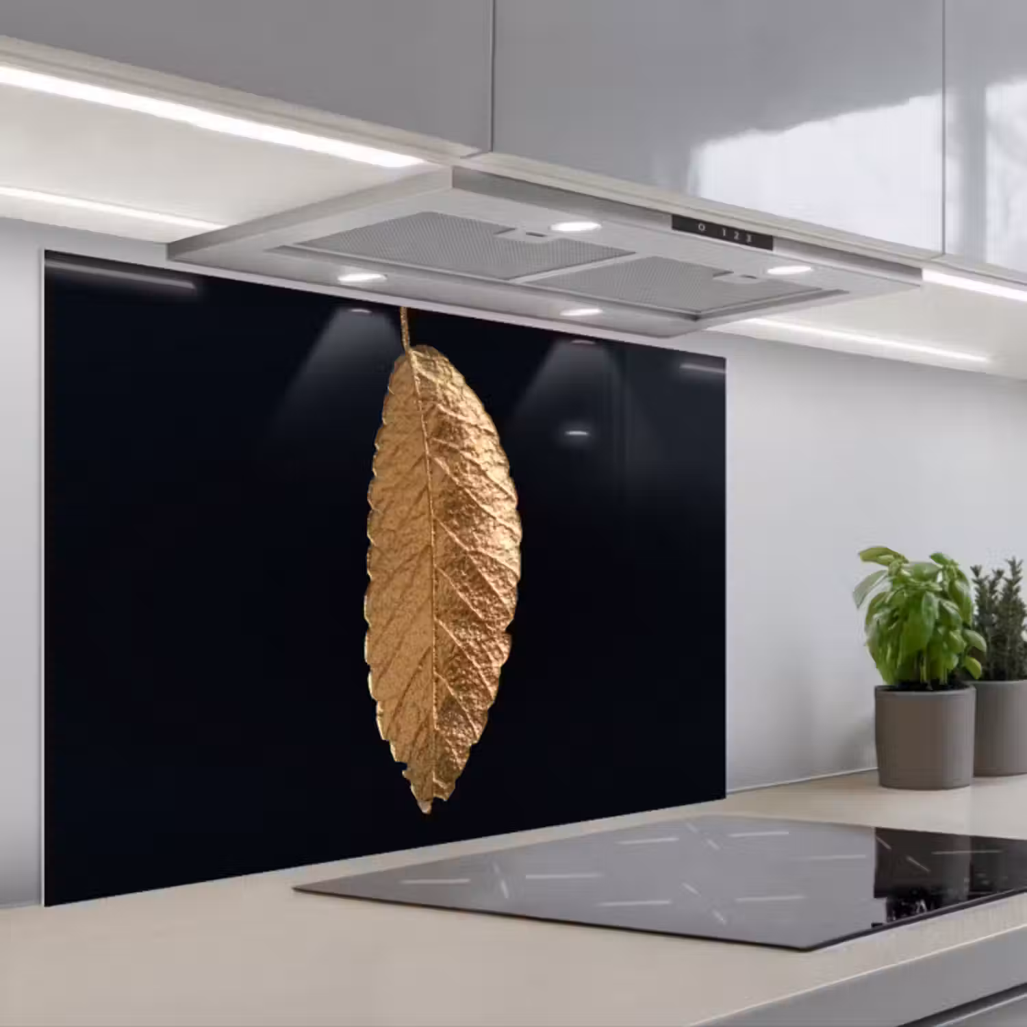 Spatscherm keuken - Bladeren - Zwart - Goud - Luxe - Natuur
