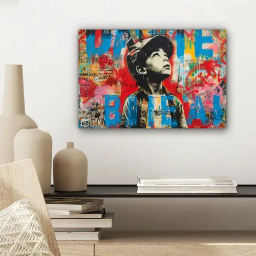 Graffiti - Vintage - Jongen - Street art - Neon - Banksy canvas 2cm klein -sfeer6