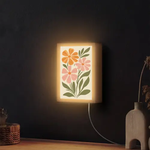 Minimalistisch - Bloemen - Bladeren - Roze Light Box met kabel (Wandlamp) klein -sfeer1