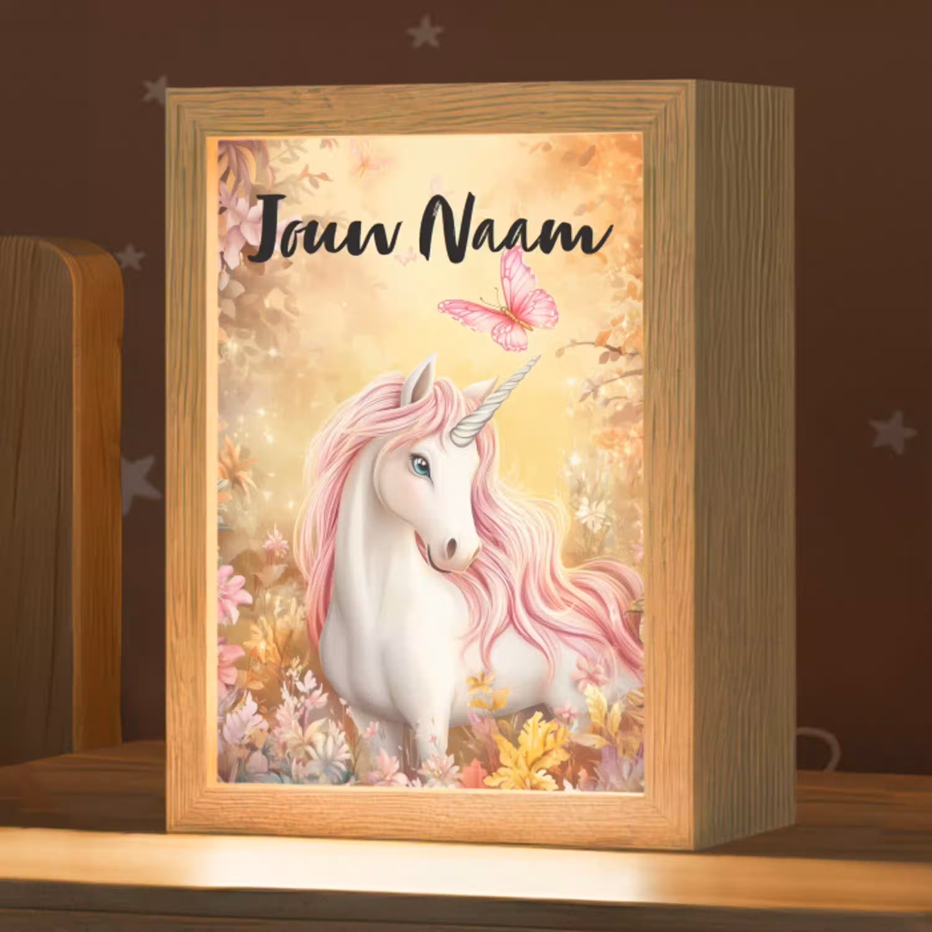 Eenhoorn - Bloemen - Vlinder - Roze Light Box met kabel (Kinderlampje) klein -zzz_3d_website