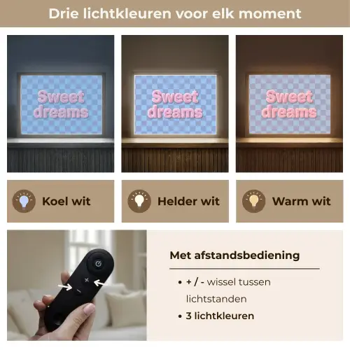 Sweet dreams - Vierkanten - Roze - Blauw Light Box met batterij (Wandlamp) middel -USP_lichtkleurNL