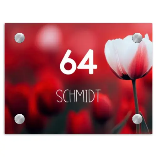 Rode tulpen - Modern Naambord Rechthoek middel -3d