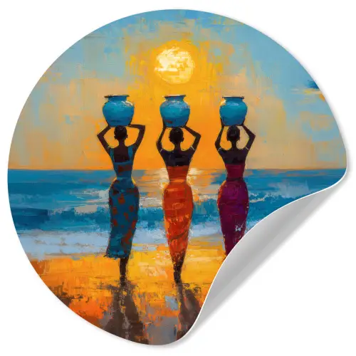 Vrouwen - Strand - Zondsondergang Wandcirkel behangsticker klein -3d