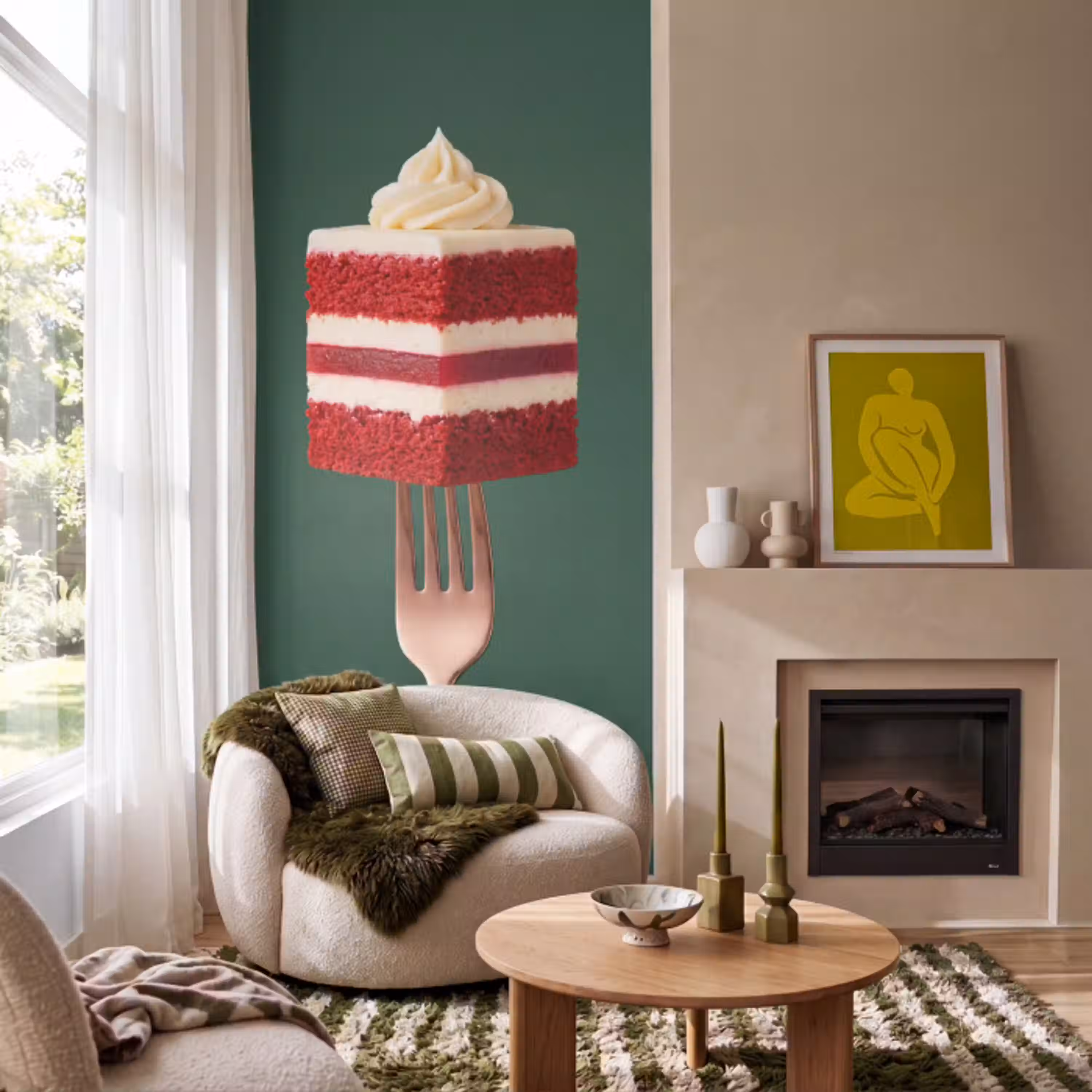 Cake - Vork - Rood Behang Vlies klein -sfeer2