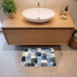 Patroon - Blauw - Vierkanten Badmat klein -sfeer1