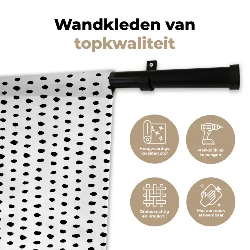 Wit - Zwart - Stippen - Patroon Wandkleed katoen klein 269 -sfeer2