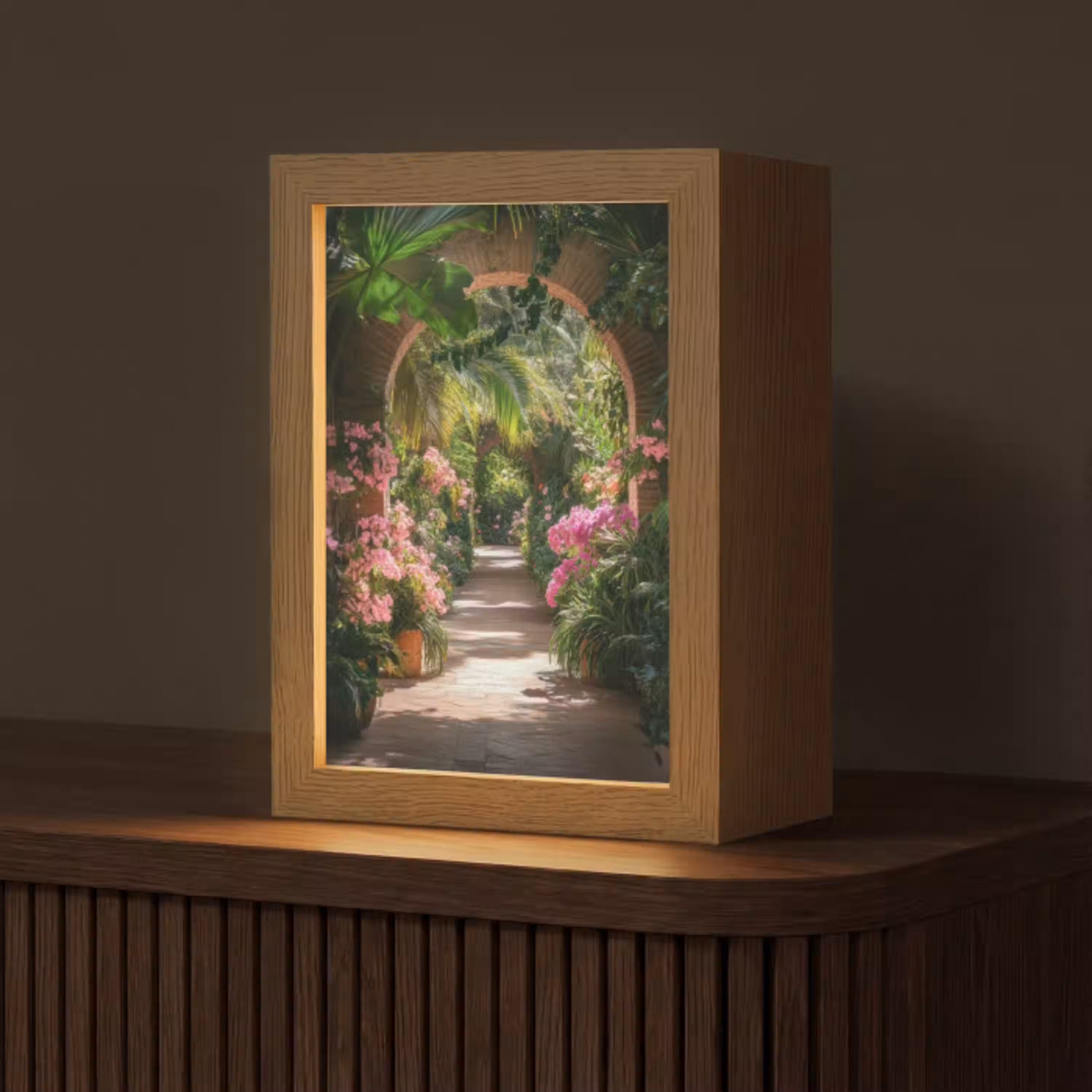 Doorkijk - Tropisch - Bloemen - Natuur Light Box met kabel (Tafellamp) klein -z3d_website