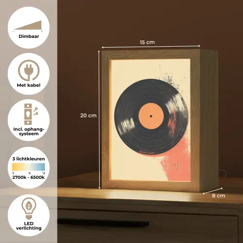 Vinylplaat - Zwart - Verfspatten - Retro Light Box met kabel (Tafellamp) klein -USP_NL