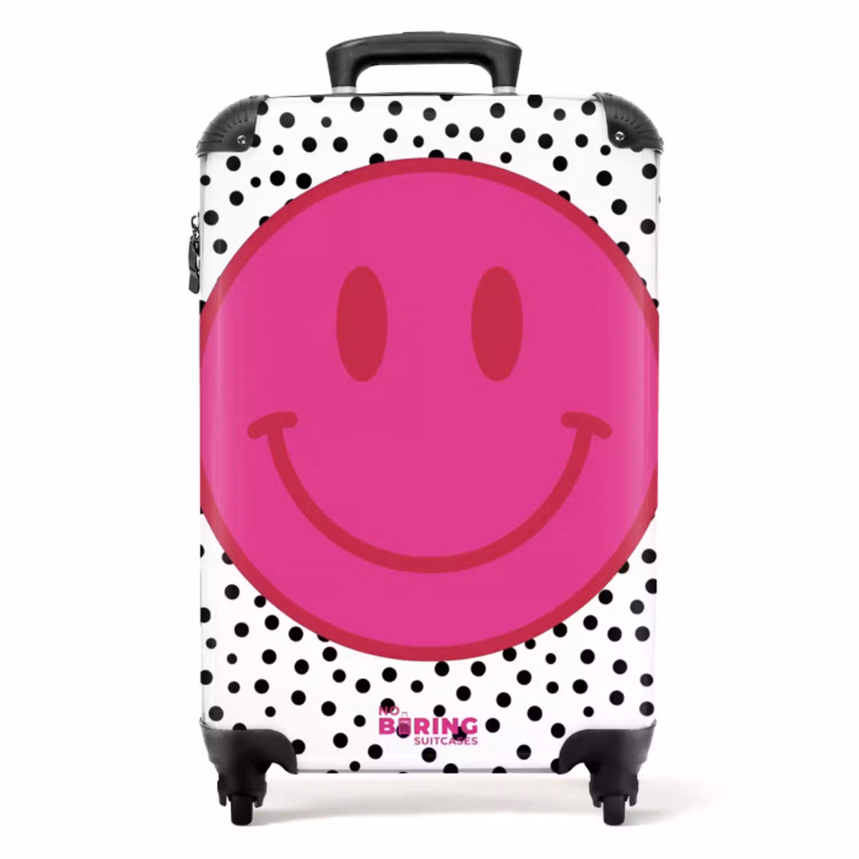 Smiley - Roze - Stippen NBS - Handbagage koffer - Volwassenen Unisex middel -productfoto_recht