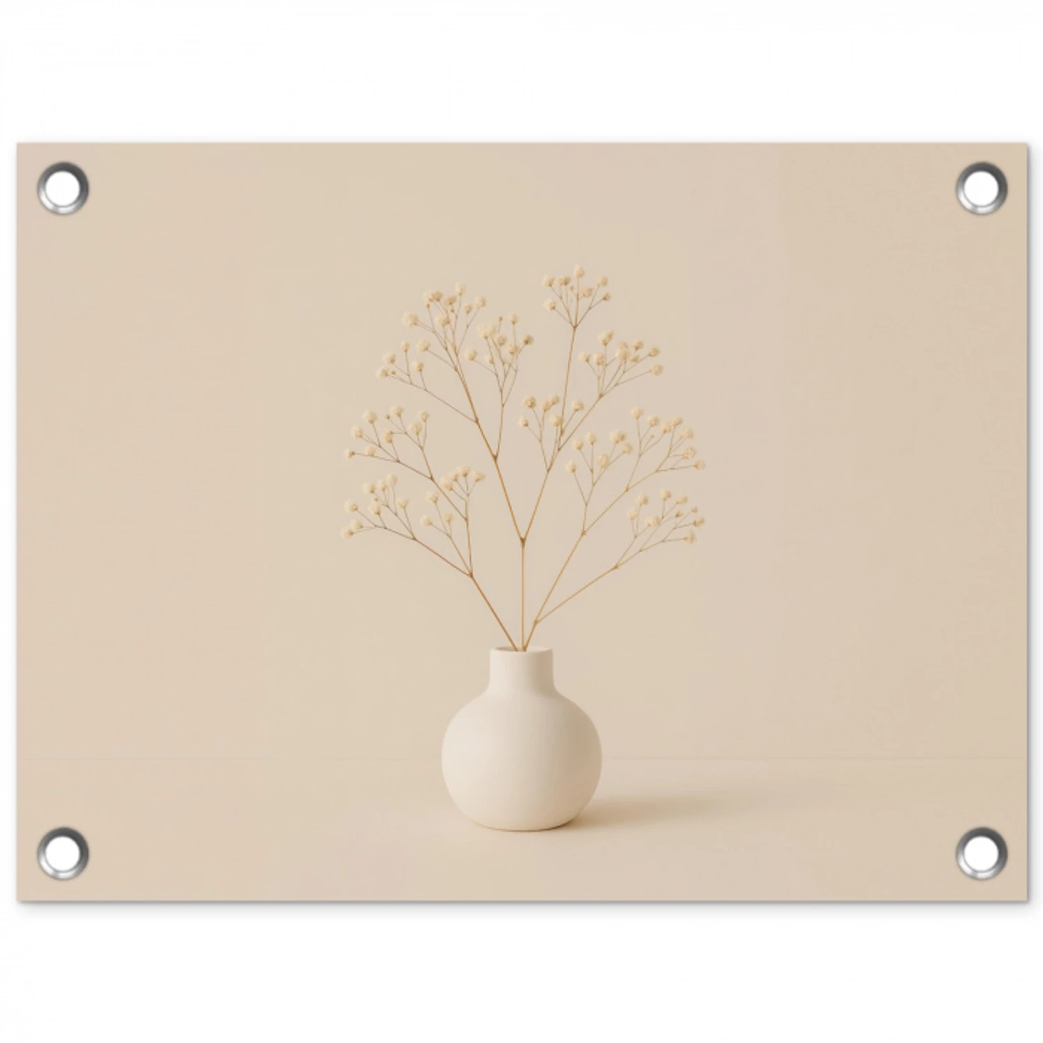 Vaas - Takken - Bloemetjes - Wit tuinposter los doek klein -3d