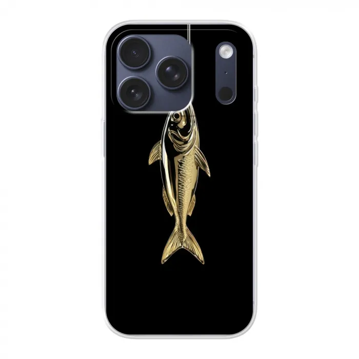 Goud - Vis - Haak - Zwart Telefoonhoesje iPhone 17 Pro klein -3d